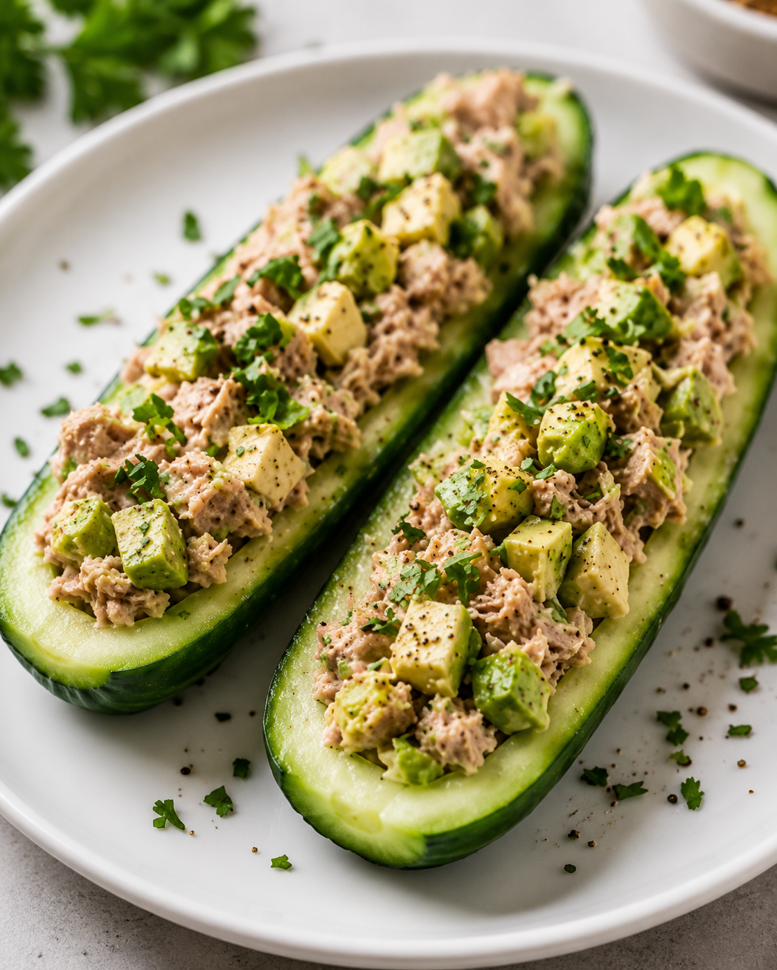Recipe Name: Avocado Tuna Cucumber Boats