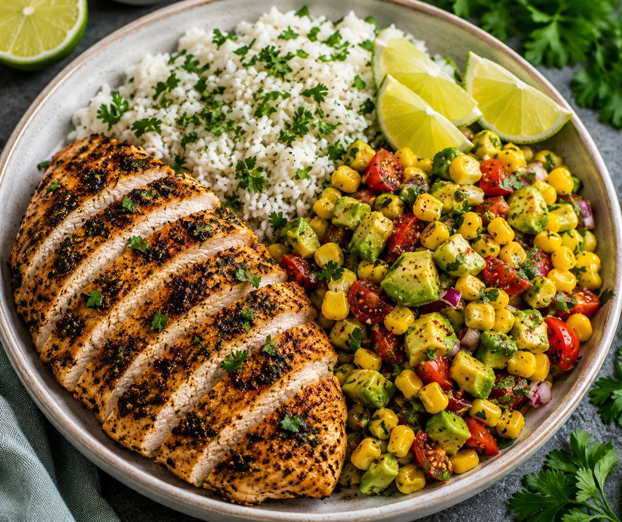 Cilantro Lime Chicken with Avocado Corn Salsa