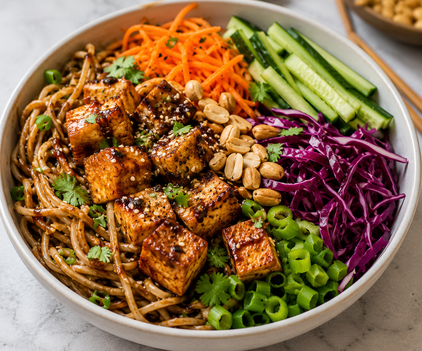 Recipe Name: Peanut Tofu Whole Wheat Noodle Bowl