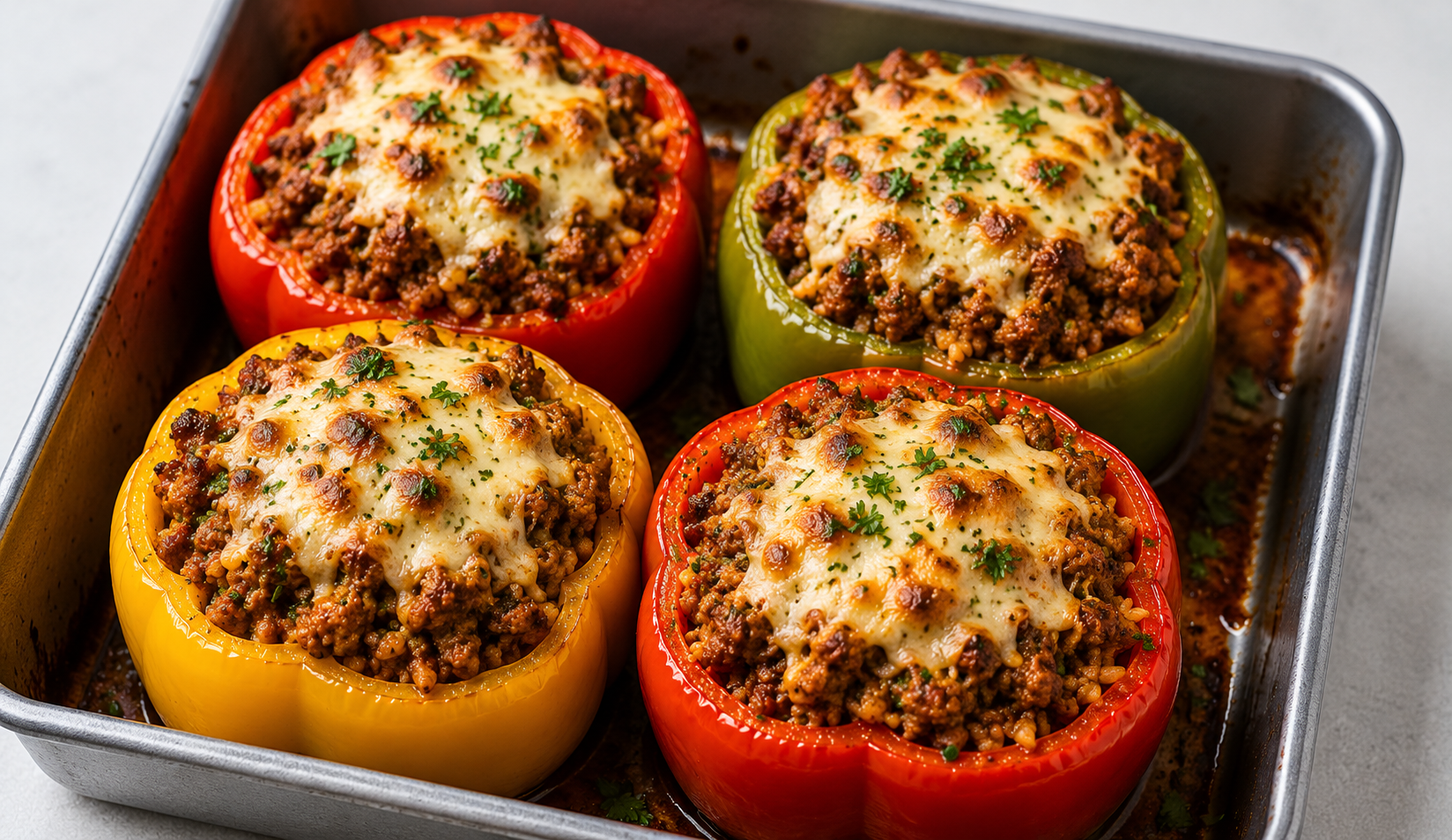 Recipe Name: Cheesy Beef Stuffed Bell Peppers