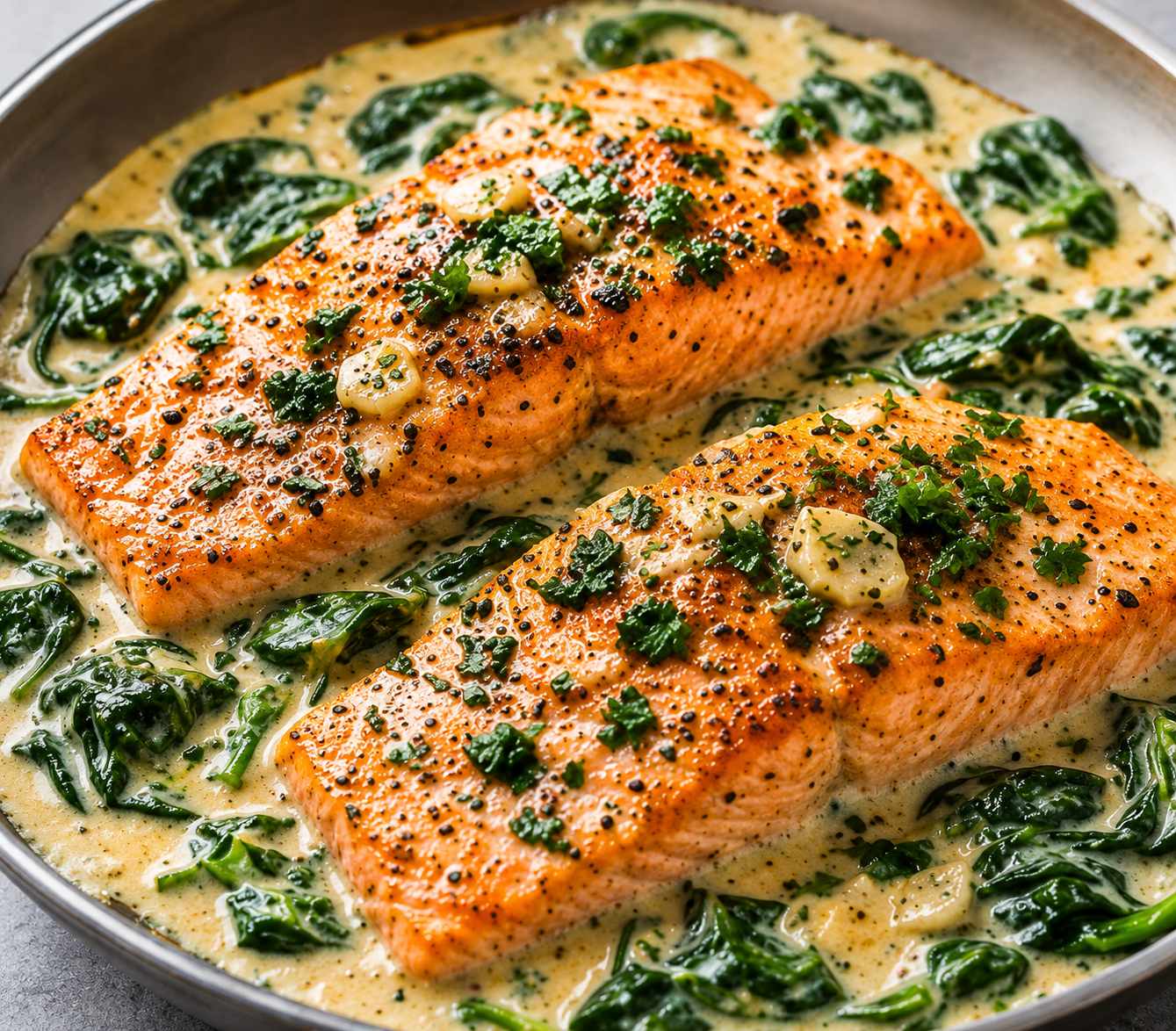 Recipe Name: Creamy Garlic Salmon with Spinach