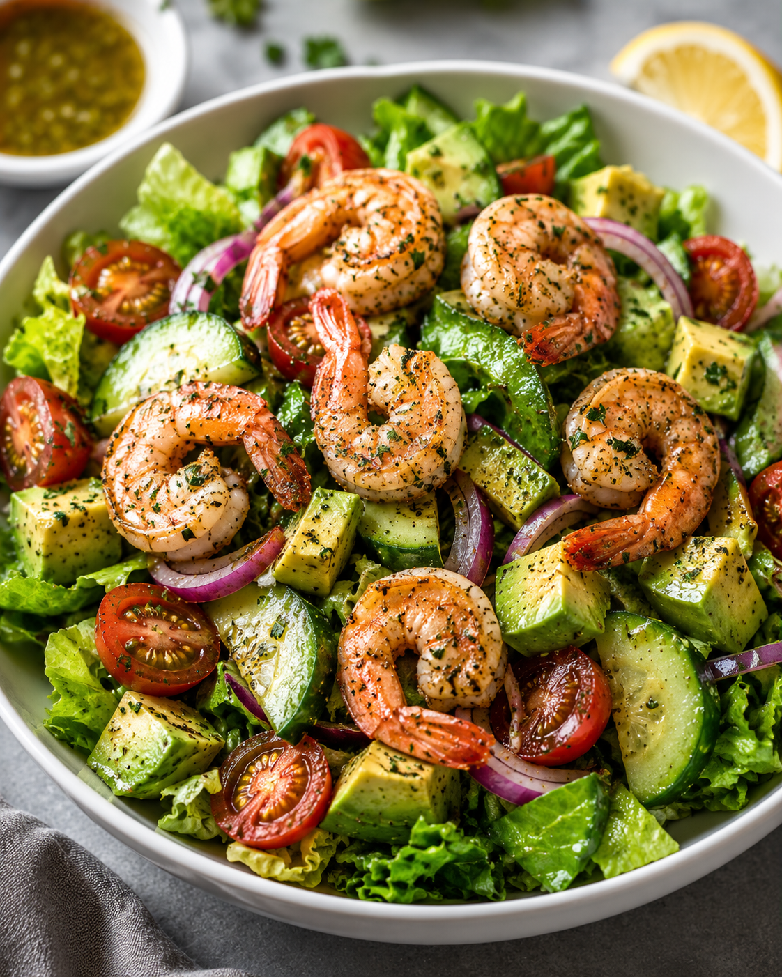 Recipe Name: Grilled Shrimp Avocado Salad
