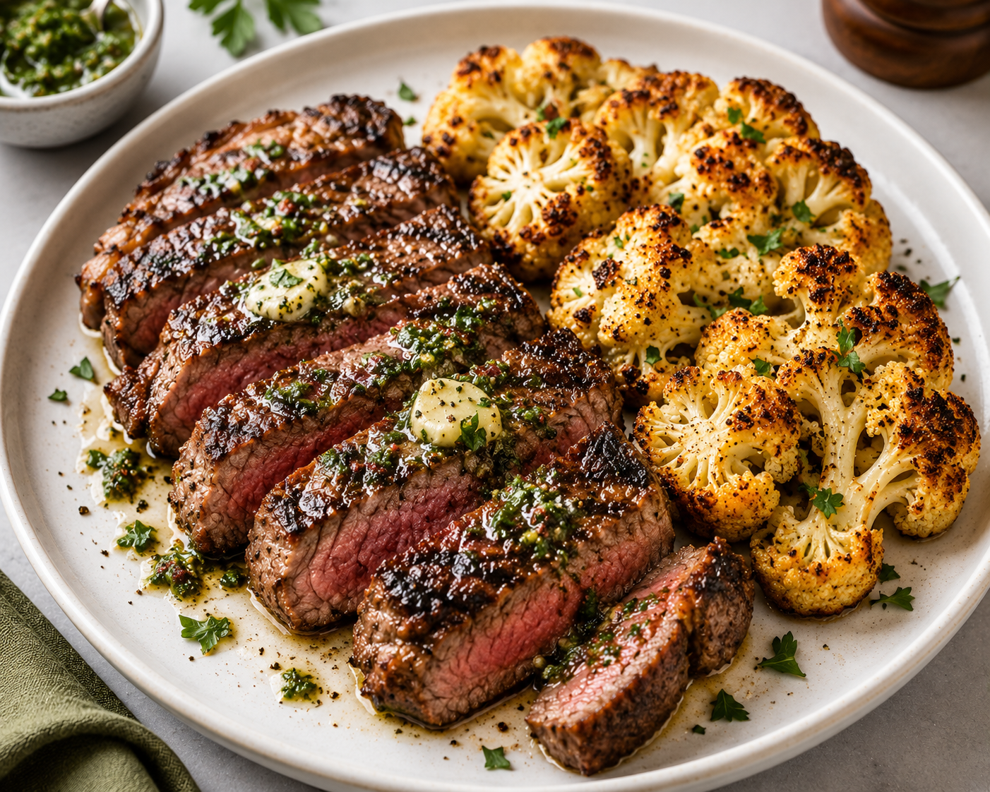 Recipe Name: Garlic Butter Steak with Roasted Cauliflower