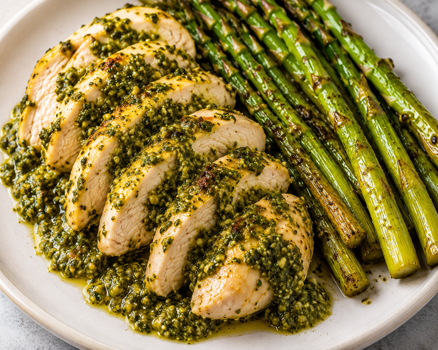 Recipe Name: Pesto Chicken with Roasted Asparagus