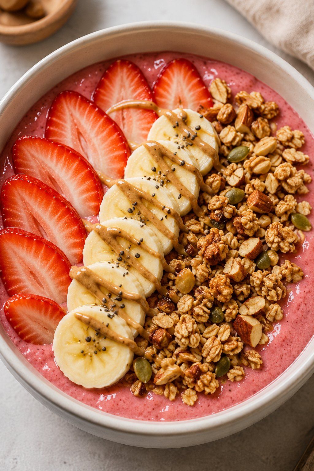 Recipe Name: Strawberry Peanut Butter Smoothie Bowl