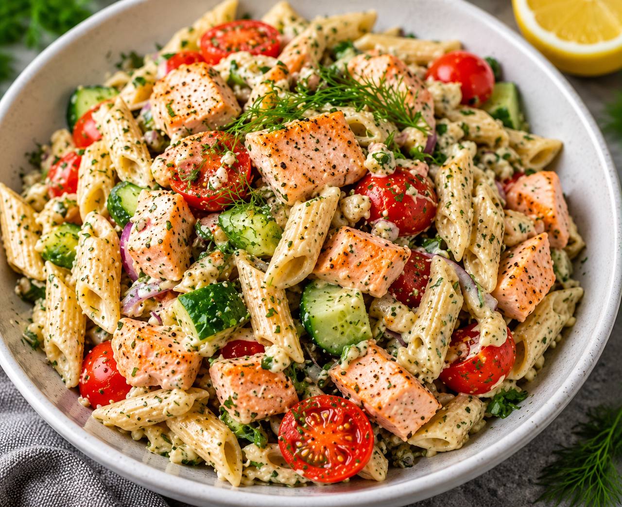 Lemon Dill Salmon Pasta Salad
